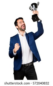 Handsome Man Holding A Trophy