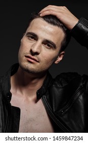 Handsome Man Leather Jacket On Naked Stock Photo Shutterstock