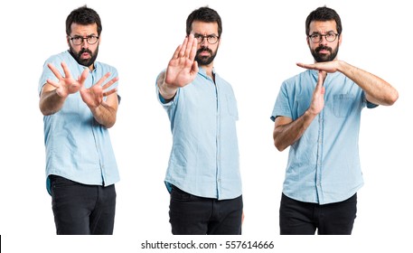 Handsome Man Making Stop Sign