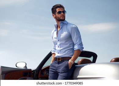 Handsome Man Near The Car. Luxury Life.