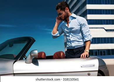 Handsome Man Near The Car. Luxury Life. Business.