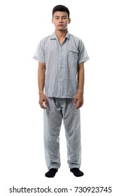 Handsome Man In Pajamas Close Up Portrait Studio On White Background