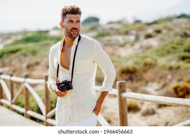 Handsome Man Photographing Coastal Area Stock Photo 1966456663 ...