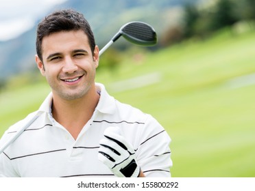 Handsome Man Playing Golf And Looking Happy 