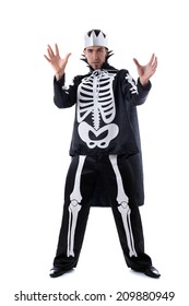 Handsome Man Posing In Skeleton Costume