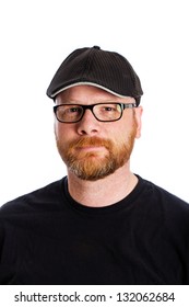 A Handsome Man With A Red Hair Beard And Glasses.