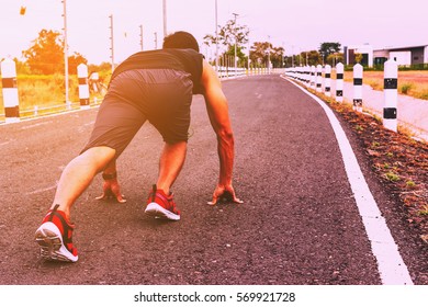 Handsome Man Running And Physical Fitness Test  ; Healthy Lifestyle Cardio Together At Outdoors Summer 
