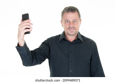 Handsome Man Selfie Picture Holding Mobile Stock Photo 2099489071 ...