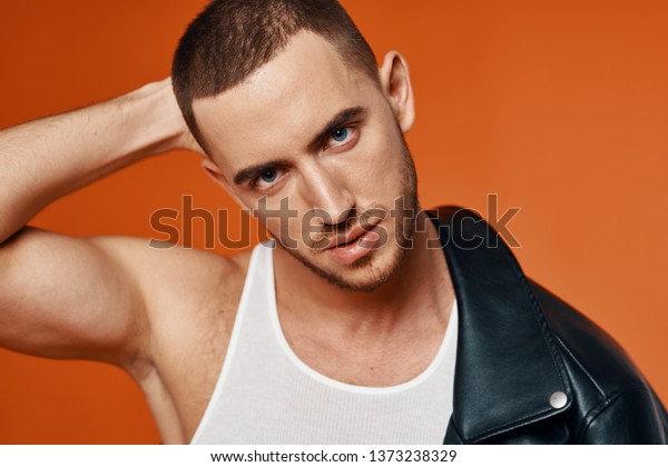 Handsome Man Short Haircut Black Leather Stock Photo Edit Now