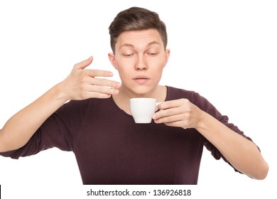 Handsome Man Smelling Hot Coffee
