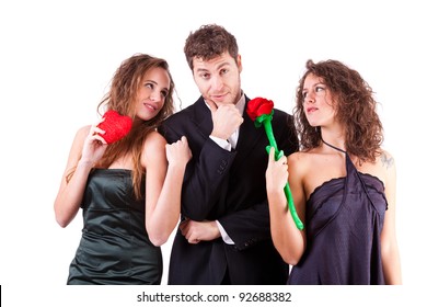 Handsome Man With Two Women Flirting