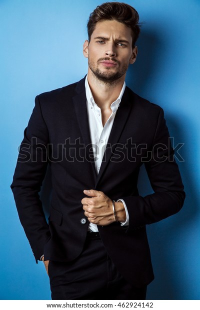 Handsome Man Wear Black Suit Stock Photo (Edit Now) 462924142