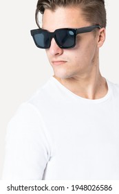 Handsome Man Wearing Black Wayfarer Sunglasses Close Up