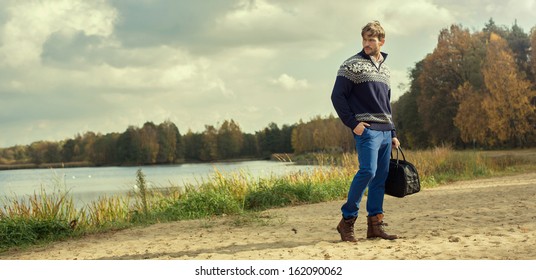 Handsome Man Wearing Norwegian Sweater 