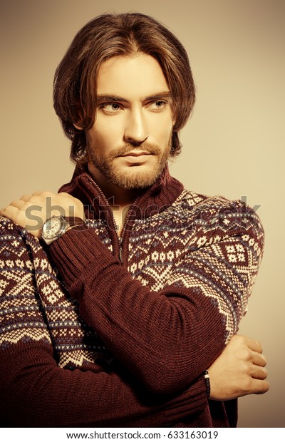 Handsome Man Wearing Winter Pullover Mens Royalty Free Stock Image