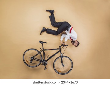 Handsome Manager Has An Accident. Funny Pose In Studio.