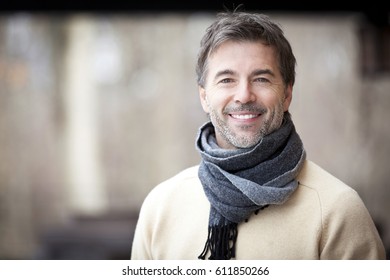 Handsome Mature Happy Man Smiling At The Camera.Outside. - Shutterstock ID 611850266