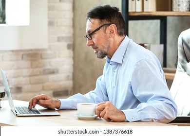 Handsome mature man using laptop at home - Shutterstock ID 1387376618