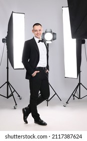 Handsome Model Posing In Studio. Professional Photo Session