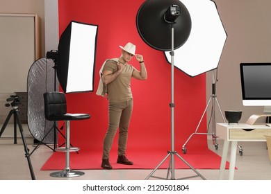 Handsome Model Posing In Studio. Professional Photo Session