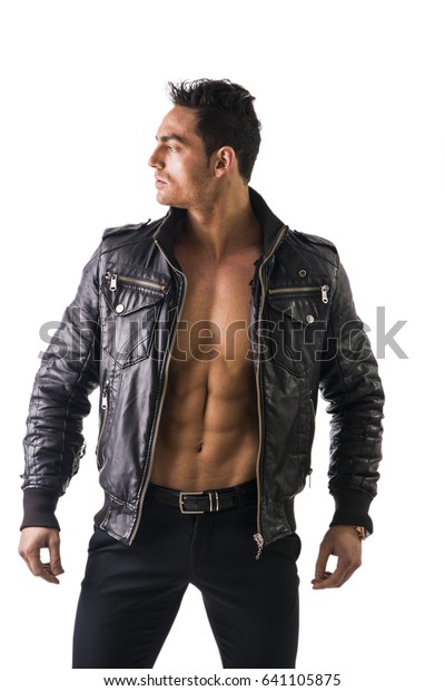 Handsome Muscle Man Wearing Leather Jacket Stock Photo (Edit Now) 641105875