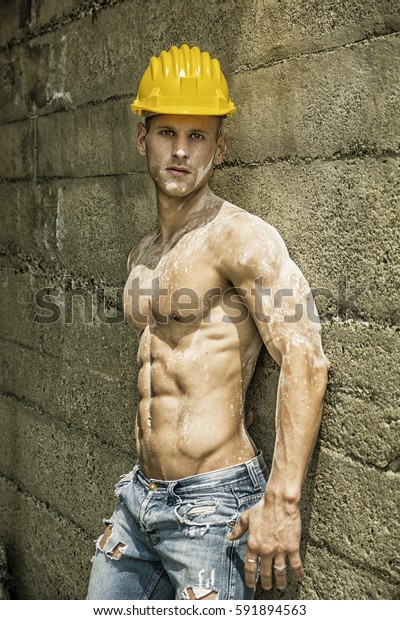 Handsome Muscular Construction Worker Standing Shirtless Stock Photo Shutterstock