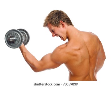 Handsome muscular man straining while doing his bicep exercise - Powered by Shutterstock