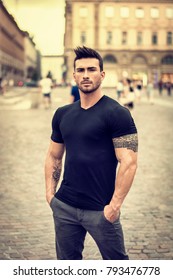 Handsome Muscular Man Tattoo Posing European Stock Photo 793476778 ...