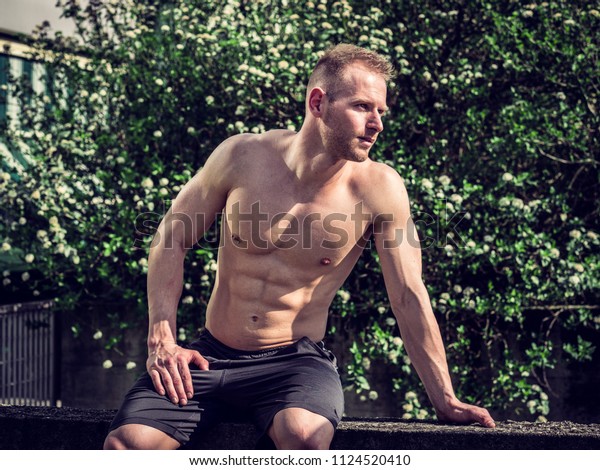 Handsome Muscular Shirtless Hunk Man Outdoor Stock Photo Edit Now