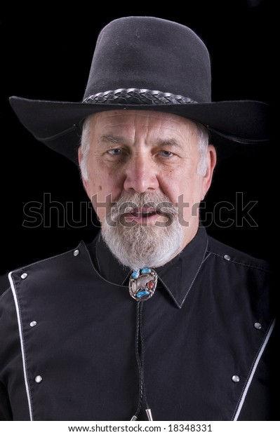 Handsome Old Babyboomer Cowboy Dressed Black Stock Photo 18348331 ...