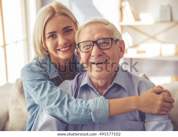 Small Teen Grandpa - Handsome Old Man Beautiful Young Girl | Royalty-Free Stock Image