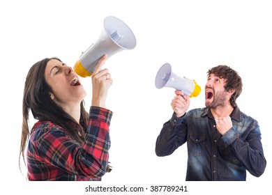 Handsome People Shouting With Megaphone 