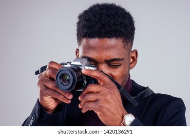 Handsome Photographer Happy Young African Man Stock Photo 1420136291 ...