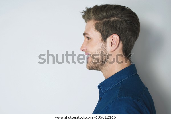Handsome Profile Portrait Young Smiled Man Stock Photo (Edit Now) 605812166