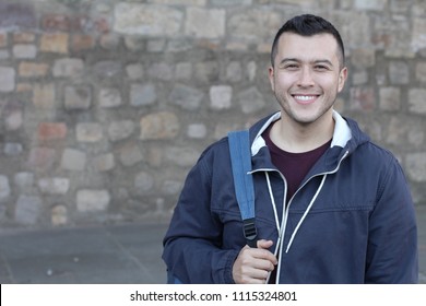Handsome racial student with copy space