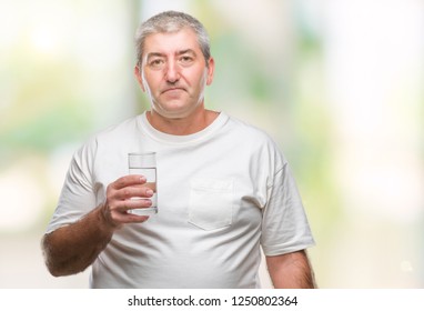 Handsome Senior Man Drinking Glass Of Water Over Isolated Background With A Confident Expression On Smart Face Thinking Serious