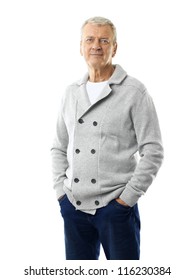 Handsome Senior Man Standing Against White Background