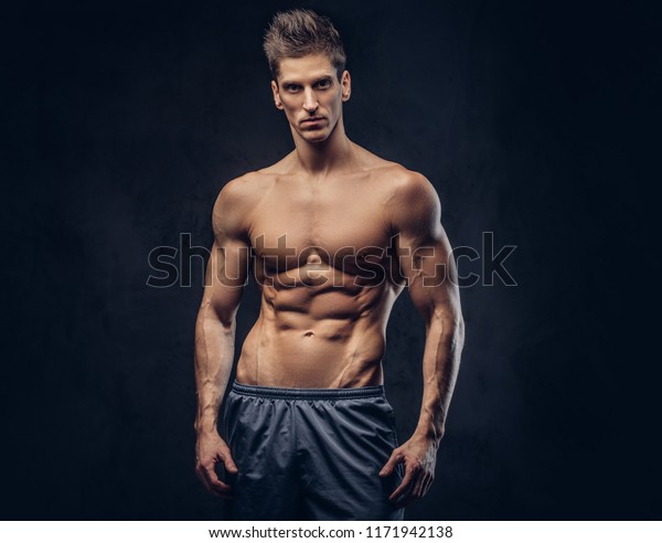 Shirtless Muscled Fitness Lumberjack Man Axe Stock Photo 