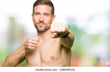 Handsome Shirtless Man Showing Nude Chest Foto Stok Shutterstock