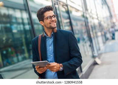 Handsome Smiling Business Man Going Work Stock Photo 1280941558 ...