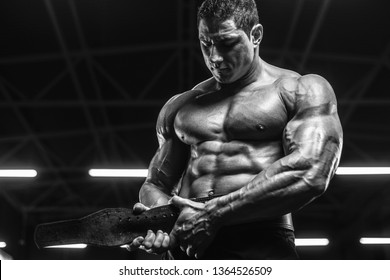 Handsome Strong Athletic Men Pumping Muscles Stock Photo 1364526509 ...