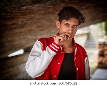 Handsome Stylish Young Man Smoking Cigarette Outside