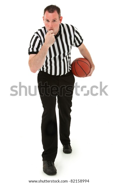 Handsome Thirties Basketball Referee Blowing Whistle Stock Photo ...