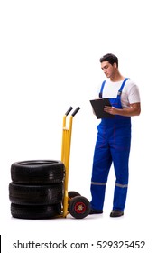 Handsome Tyre Repairman Isolated On White