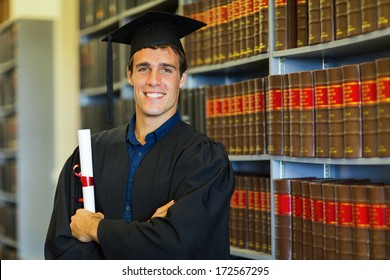 handsome university law school graduate in library