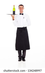 Handsome Wine Steward With Tray Of Wine And Glass