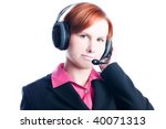 Handsome woman working in a call center (isolated)