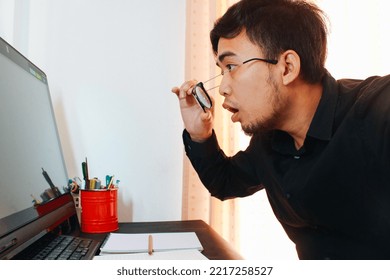 Handsome Young Ambitious Developer Working Alone At The Office 