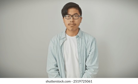 Handsome young asian man in casual attire posing confidently against a plain white background. - Powered by Shutterstock