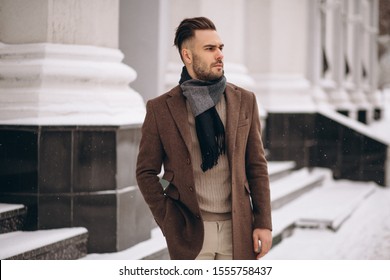 Handsome Young Business Man Outside In Winter